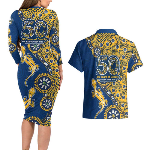 Parramatta Eels NAIDOC Week 2026 Couples Matching Long Sleeve Bodycon Dress and Hawaiian Shirt Aboriginal Lizard Dot Painting - 50 Years of Deadly