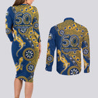 Parramatta Eels NAIDOC Week 2026 Couples Matching Long Sleeve Bodycon Dress and Long Sleeve Button Shirt Aboriginal Lizard Dot Painting - 50 Years of Deadly