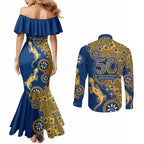 Parramatta Eels NAIDOC Week 2026 Couples Matching Mermaid Dress and Long Sleeve Button Shirt Aboriginal Lizard Dot Painting - 50 Years of Deadly