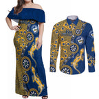 Parramatta Eels NAIDOC Week 2026 Couples Matching Off Shoulder Maxi Dress and Long Sleeve Button Shirt Aboriginal Lizard Dot Painting - 50 Years of Deadly