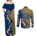 Parramatta Eels NAIDOC Week 2026 Couples Matching Off Shoulder Maxi Dress and Long Sleeve Button Shirt Aboriginal Lizard Dot Painting - 50 Years of Deadly