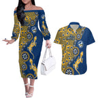 Parramatta Eels NAIDOC Week 2026 Couples Matching Off The Shoulder Long Sleeve Dress and Hawaiian Shirt Aboriginal Lizard Dot Painting - 50 Years of Deadly