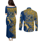 Parramatta Eels NAIDOC Week 2026 Couples Matching Puletasi and Long Sleeve Button Shirt Aboriginal Lizard Dot Painting - 50 Years of Deadly