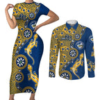 Parramatta Eels NAIDOC Week 2026 Couples Matching Short Sleeve Bodycon Dress and Long Sleeve Button Shirt Aboriginal Lizard Dot Painting - 50 Years of Deadly