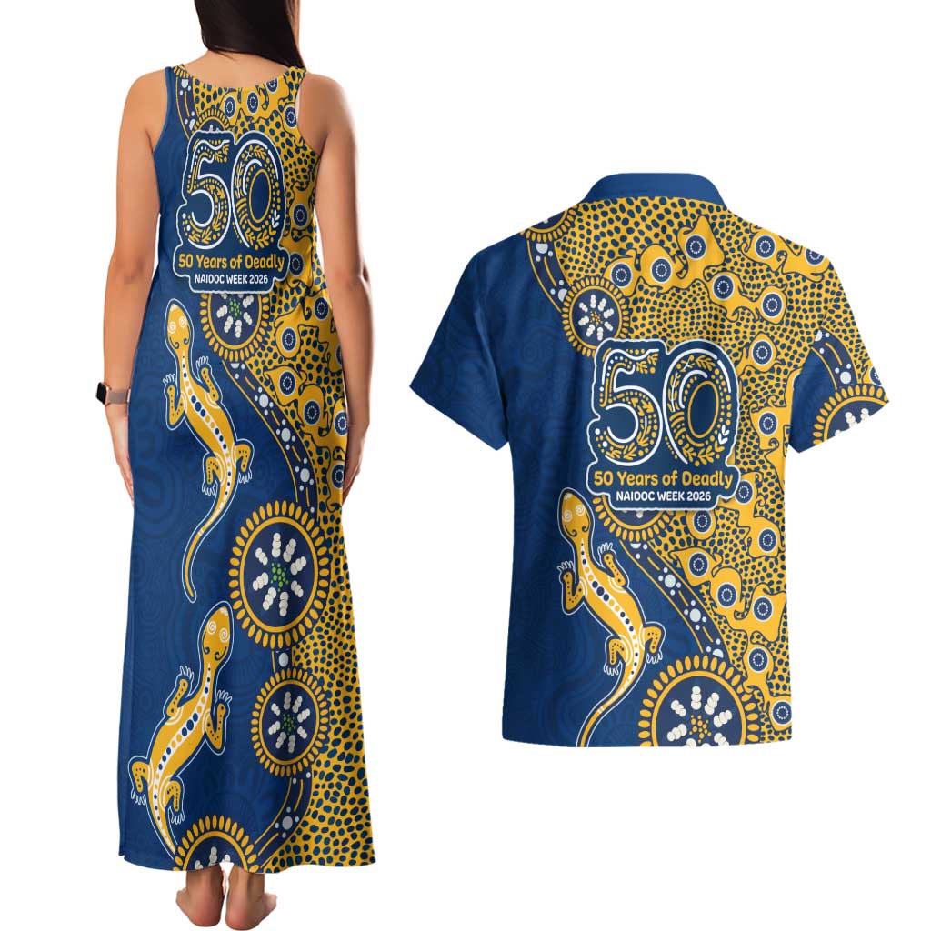Parramatta Eels NAIDOC Week 2026 Couples Matching Tank Maxi Dress and Hawaiian Shirt Aboriginal Lizard Dot Painting - 50 Years of Deadly