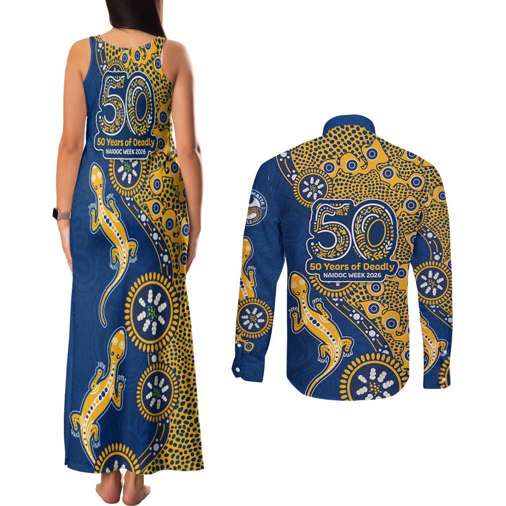 Parramatta Eels NAIDOC Week 2026 Couples Matching Tank Maxi Dress and Long Sleeve Button Shirt Aboriginal Lizard Dot Painting - 50 Years of Deadly