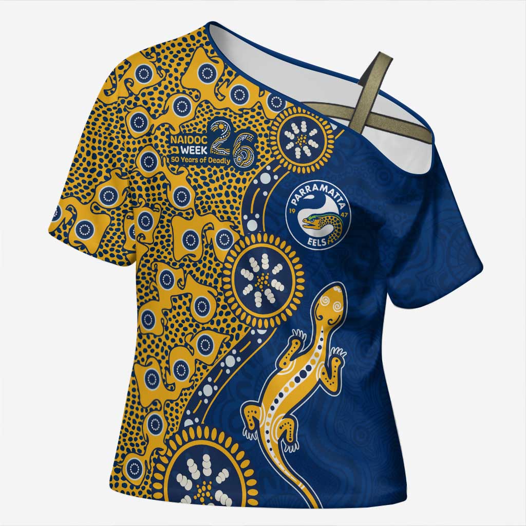 Parramatta Eels NAIDOC Week 2026 Cross Shoulder Shirt Aboriginal Lizard Dot Painting - 50 Years of Deadly