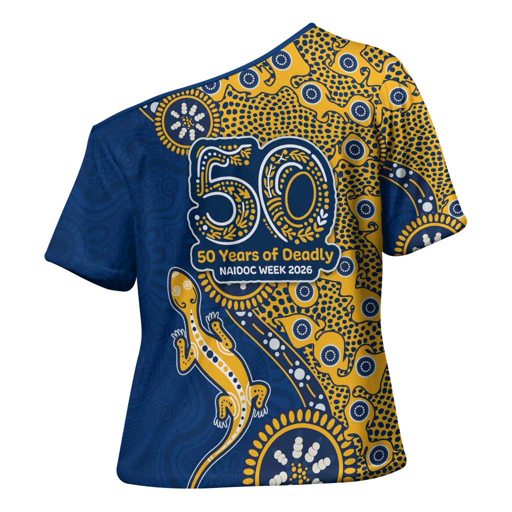 Parramatta Eels NAIDOC Week 2026 Cross Shoulder Shirt Aboriginal Lizard Dot Painting - 50 Years of Deadly