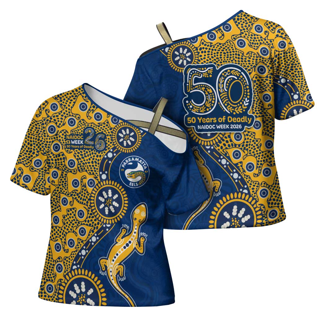 Parramatta Eels NAIDOC Week 2026 Cross Shoulder Shirt Aboriginal Lizard Dot Painting - 50 Years of Deadly