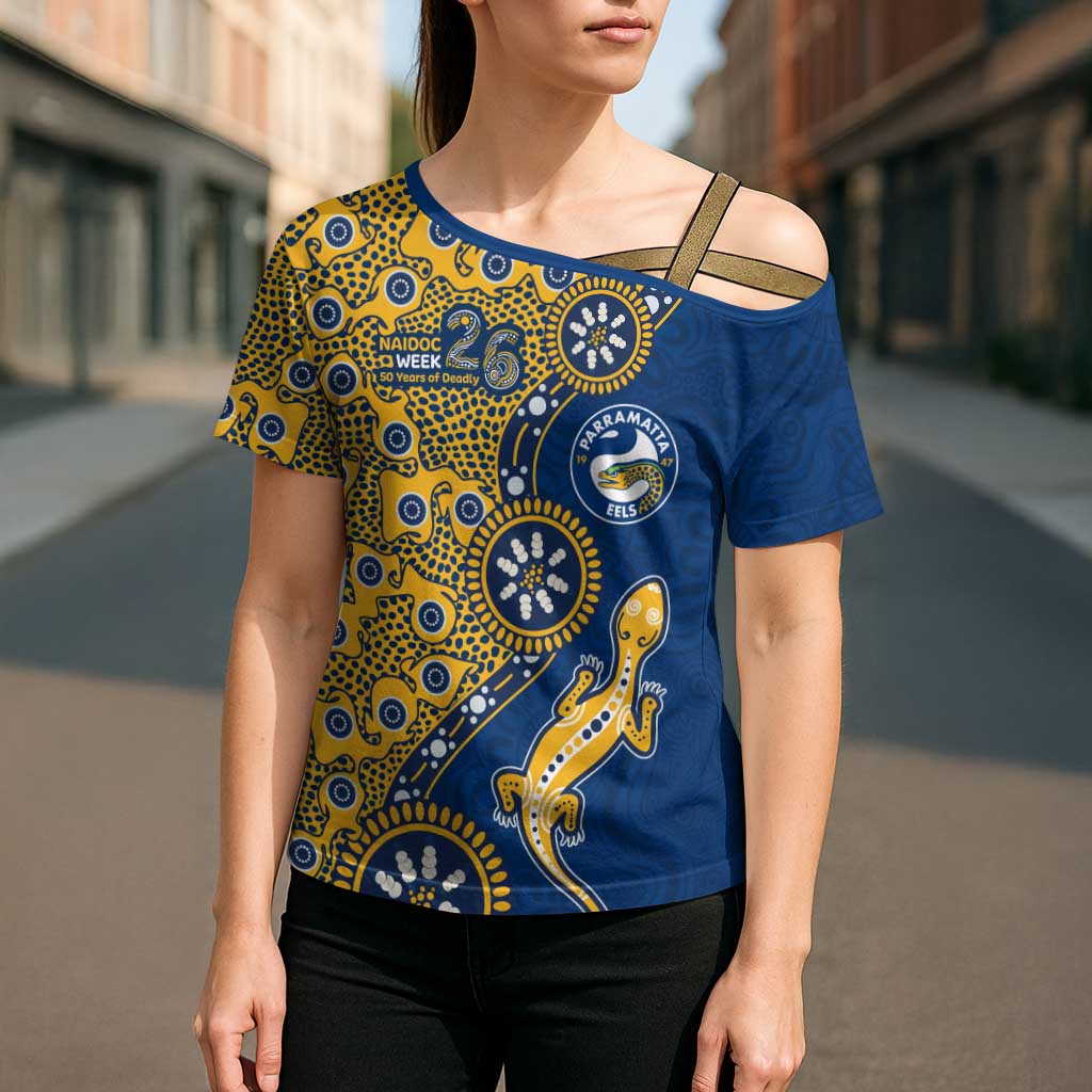 Parramatta Eels NAIDOC Week 2026 Cross Shoulder Shirt Aboriginal Lizard Dot Painting - 50 Years of Deadly
