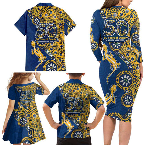 Parramatta Eels NAIDOC Week 2026 Family Matching Long Sleeve Bodycon Dress and Hawaiian Shirt Aboriginal Lizard Dot Painting - 50 Years of Deadly