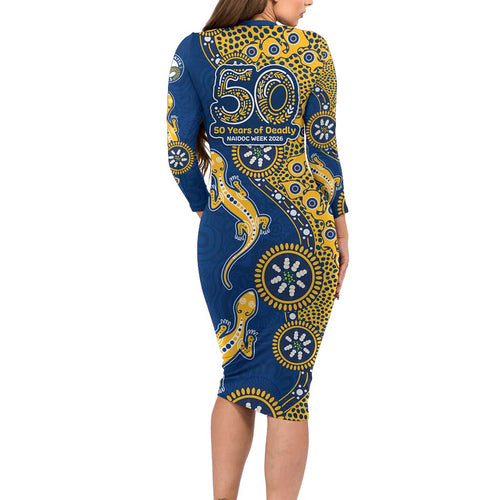 Parramatta Eels NAIDOC Week 2026 Family Matching Long Sleeve Bodycon Dress and Hawaiian Shirt Aboriginal Lizard Dot Painting - 50 Years of Deadly