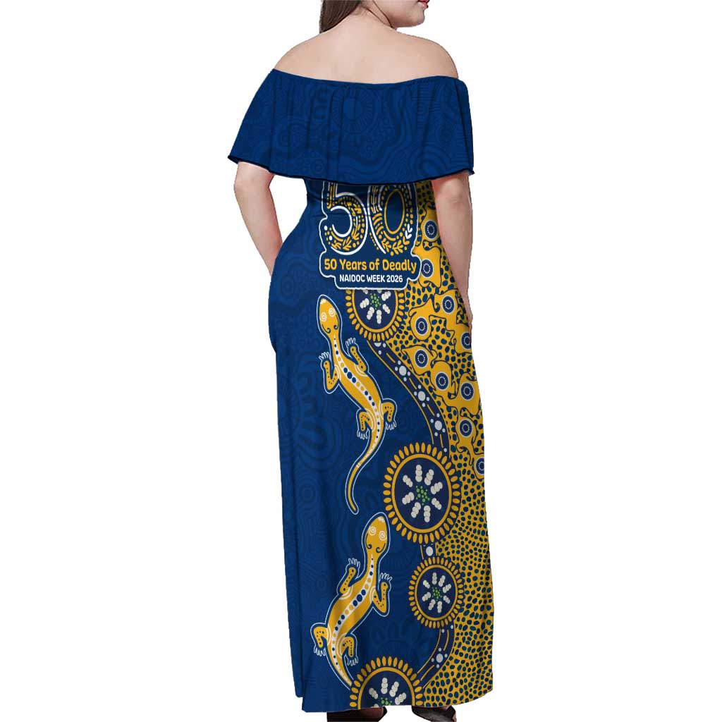Parramatta Eels NAIDOC Week 2026 Family Matching Off Shoulder Maxi Dress and Hawaiian Shirt Aboriginal Lizard Dot Painting - 50 Years of Deadly