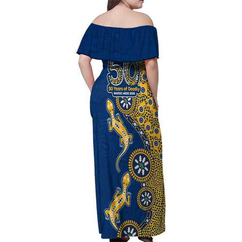 Parramatta Eels NAIDOC Week 2026 Family Matching Off Shoulder Maxi Dress and Hawaiian Shirt Aboriginal Lizard Dot Painting - 50 Years of Deadly