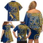 Parramatta Eels NAIDOC Week 2026 Family Matching Off Shoulder Short Dress and Hawaiian Shirt Aboriginal Lizard Dot Painting - 50 Years of Deadly