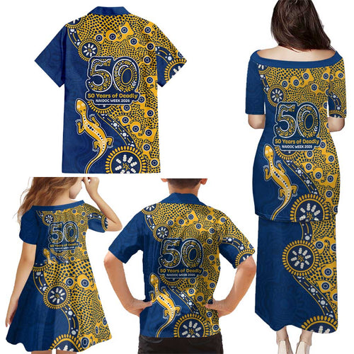 Parramatta Eels NAIDOC Week 2026 Family Matching Puletasi and Hawaiian Shirt Aboriginal Lizard Dot Painting - 50 Years of Deadly