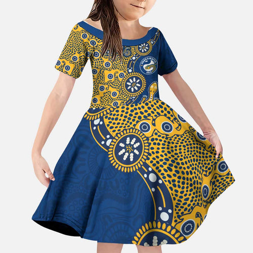 Parramatta Eels NAIDOC Week 2026 Family Matching Short Sleeve Bodycon Dress and Hawaiian Shirt Aboriginal Lizard Dot Painting - 50 Years of Deadly