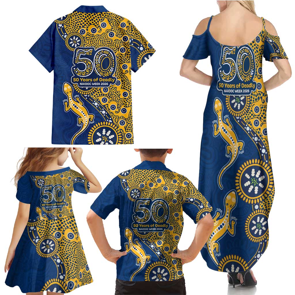 Parramatta Eels NAIDOC Week 2026 Family Matching Summer Maxi Dress and Hawaiian Shirt Aboriginal Lizard Dot Painting - 50 Years of Deadly