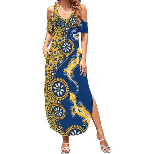 Parramatta Eels NAIDOC Week 2026 Family Matching Summer Maxi Dress and Hawaiian Shirt Aboriginal Lizard Dot Painting - 50 Years of Deadly