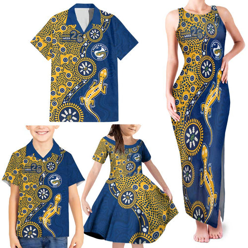 Parramatta Eels NAIDOC Week 2026 Family Matching Tank Maxi Dress and Hawaiian Shirt Aboriginal Lizard Dot Painting - 50 Years of Deadly