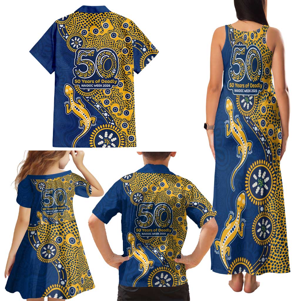 Parramatta Eels NAIDOC Week 2026 Family Matching Tank Maxi Dress and Hawaiian Shirt Aboriginal Lizard Dot Painting - 50 Years of Deadly