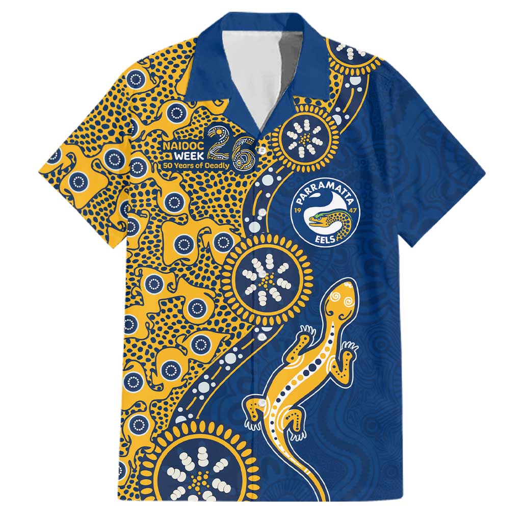 Parramatta Eels NAIDOC Week 2026 Family Matching Tank Maxi Dress and Hawaiian Shirt Aboriginal Lizard Dot Painting - 50 Years of Deadly