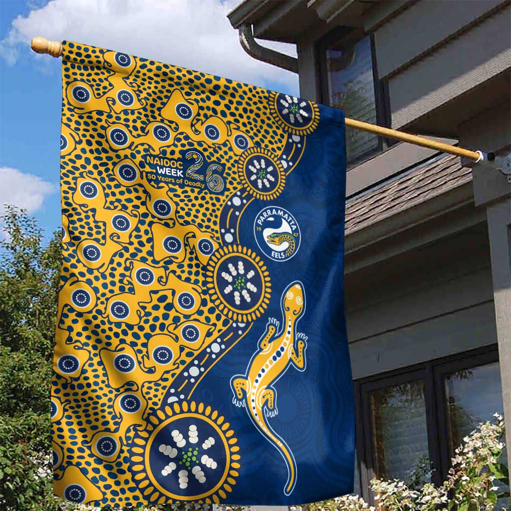 Parramatta Eels NAIDOC Week 2026 Garden Flag Aboriginal Lizard Dot Painting - 50 Years of Deadly