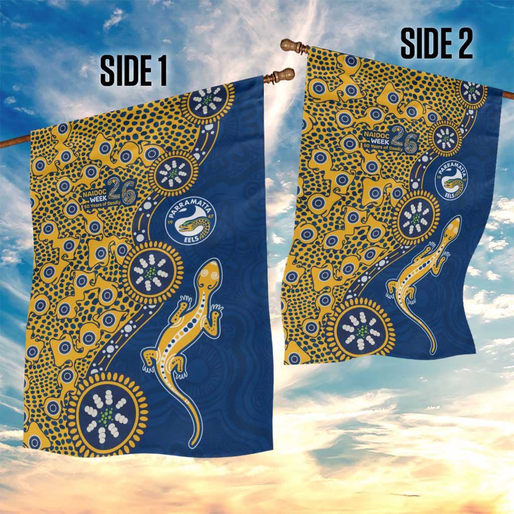 Parramatta Eels NAIDOC Week 2026 Garden Flag Aboriginal Lizard Dot Painting - 50 Years of Deadly