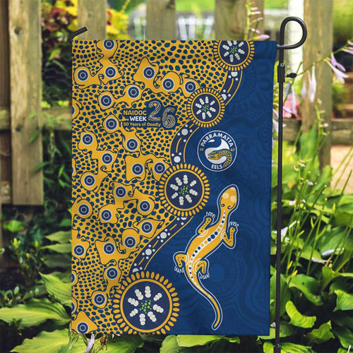 Parramatta Eels NAIDOC Week 2026 Garden Flag Aboriginal Lizard Dot Painting - 50 Years of Deadly