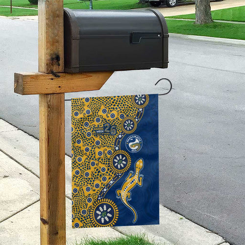 Parramatta Eels NAIDOC Week 2026 Garden Flag Aboriginal Lizard Dot Painting - 50 Years of Deadly