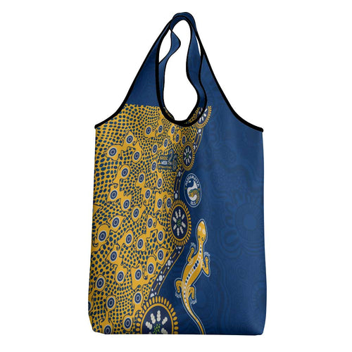 Parramatta Eels NAIDOC Week 2026 Grocery Bag Aboriginal Lizard Dot Painting - 50 Years of Deadly