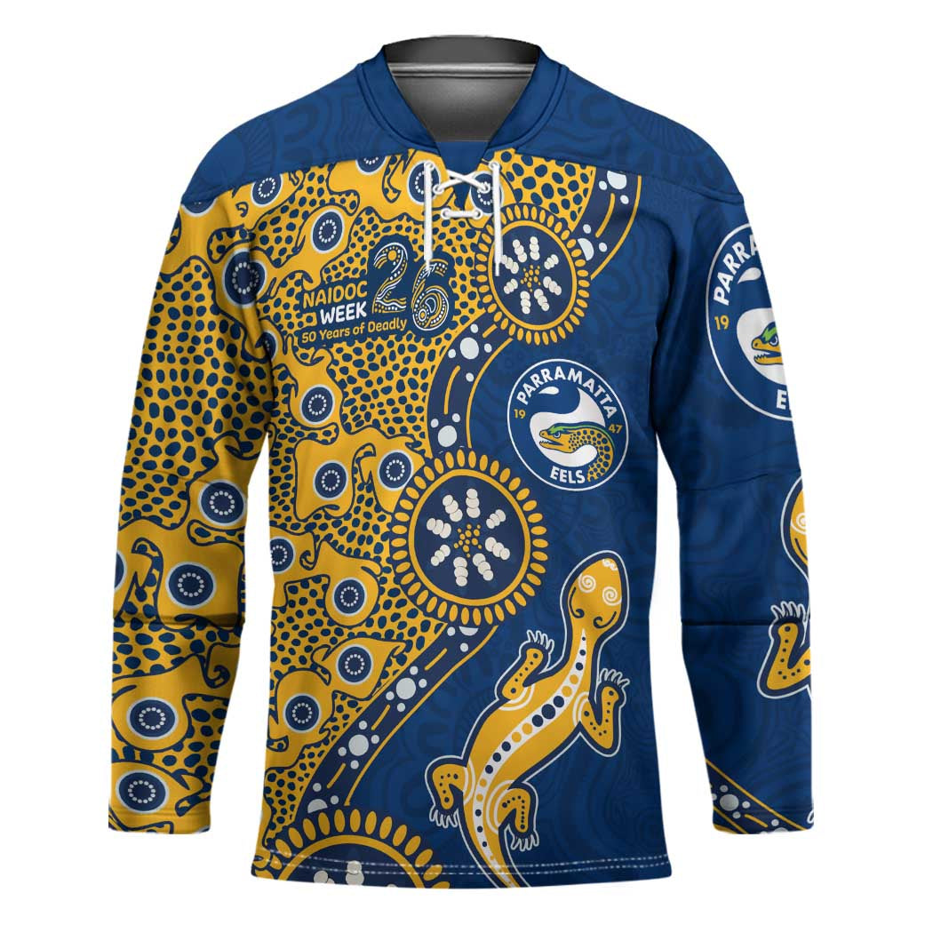 Parramatta Eels NAIDOC Week 2026 Hockey Jersey Aboriginal Lizard Dot Painting - 50 Years of Deadly