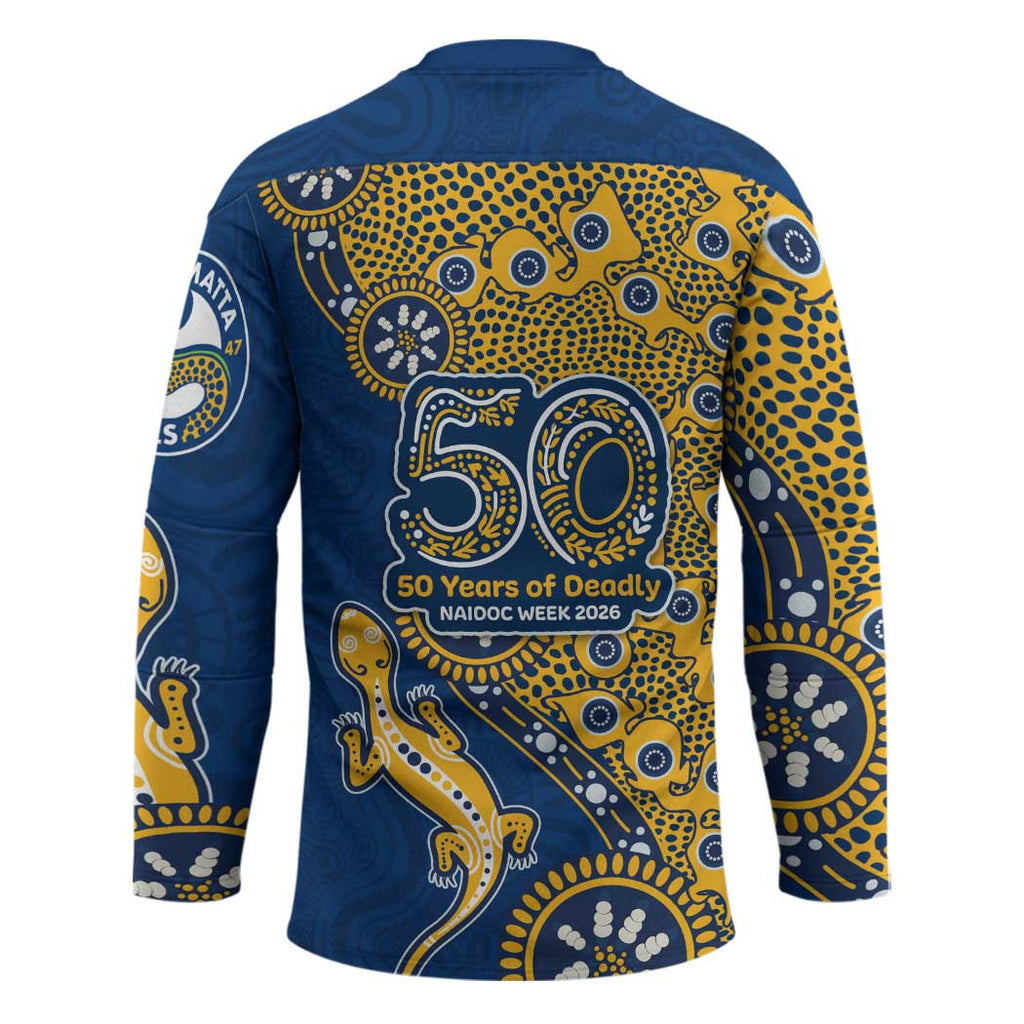 Parramatta Eels NAIDOC Week 2026 Hockey Jersey Aboriginal Lizard Dot Painting - 50 Years of Deadly