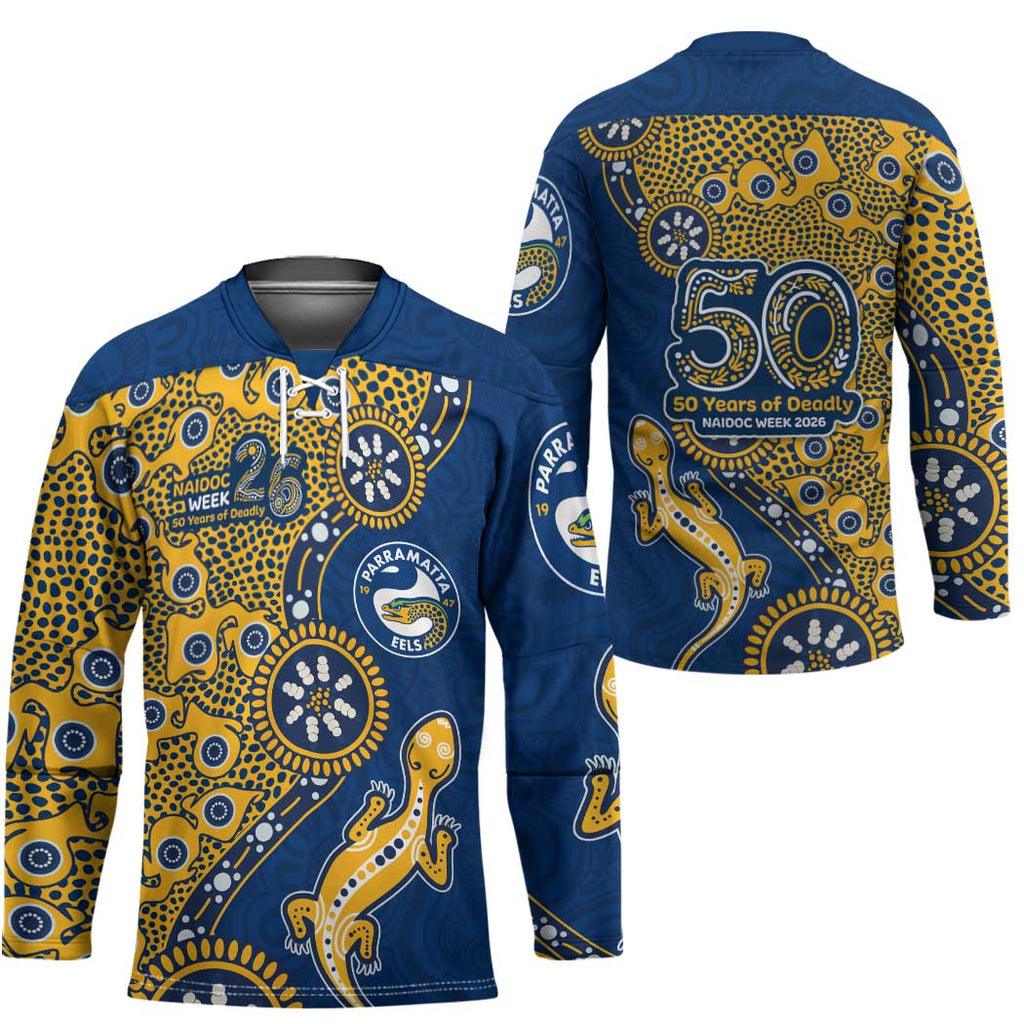Parramatta Eels NAIDOC Week 2026 Hockey Jersey Aboriginal Lizard Dot Painting - 50 Years of Deadly