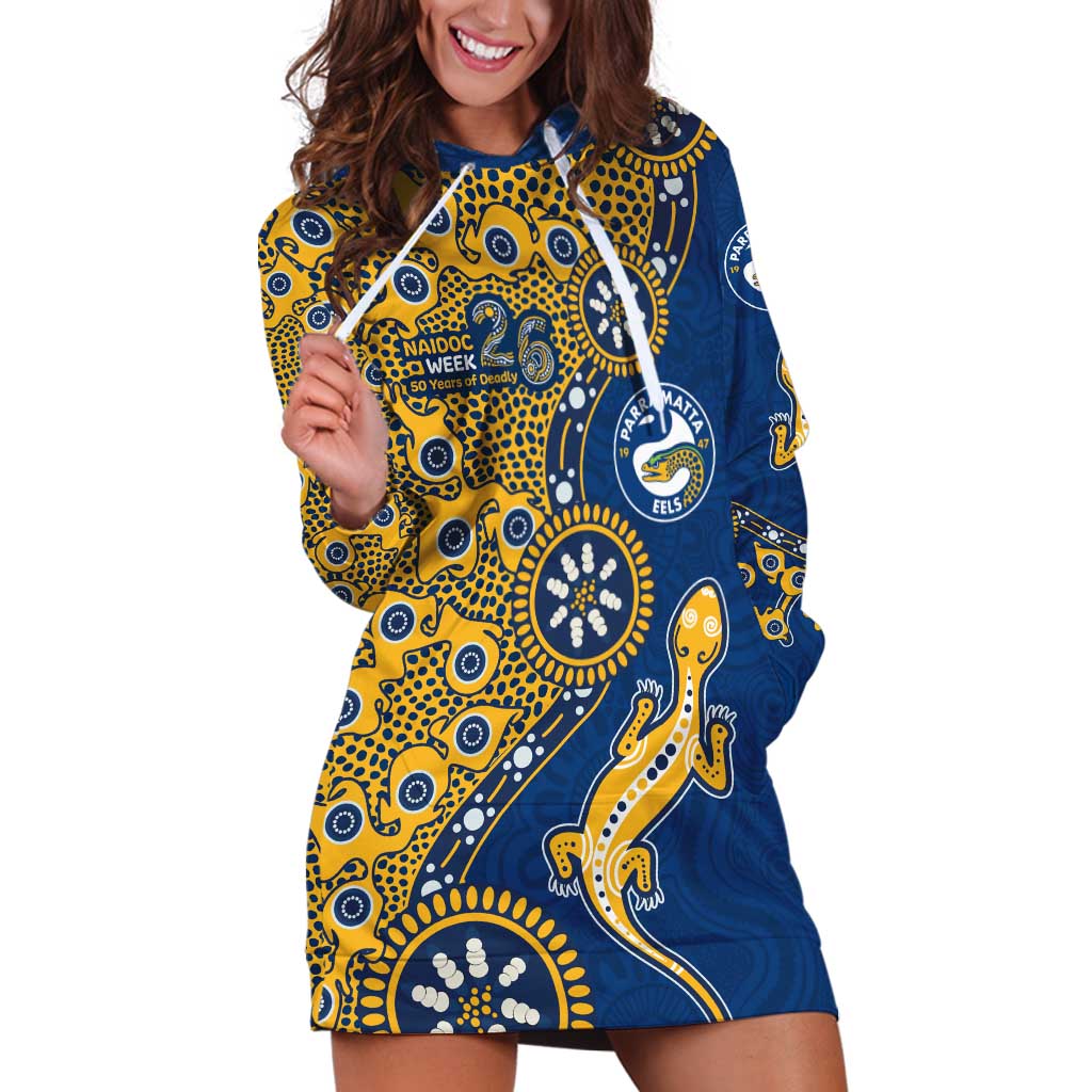 Parramatta Eels NAIDOC Week 2026 Hoodie Dress Aboriginal Lizard Dot Painting - 50 Years of Deadly