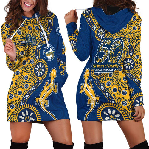 Parramatta Eels NAIDOC Week 2026 Hoodie Dress Aboriginal Lizard Dot Painting - 50 Years of Deadly