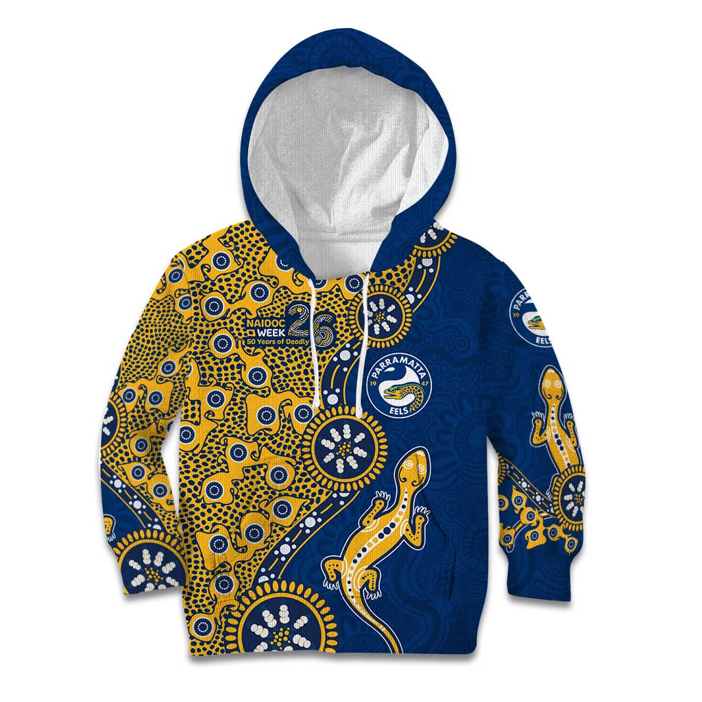 Parramatta Eels NAIDOC Week 2026 Kid Hoodie Aboriginal Lizard Dot Painting - 50 Years of Deadly