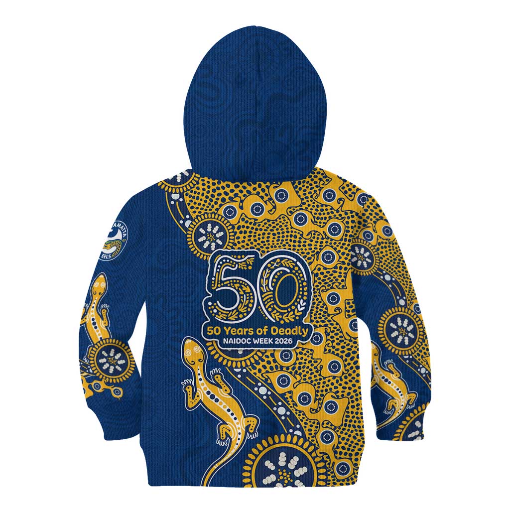 Parramatta Eels NAIDOC Week 2026 Kid Hoodie Aboriginal Lizard Dot Painting - 50 Years of Deadly