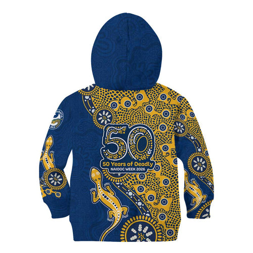 Parramatta Eels NAIDOC Week 2026 Kid Hoodie Aboriginal Lizard Dot Painting - 50 Years of Deadly