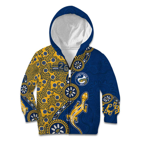 Parramatta Eels NAIDOC Week 2026 Kid Hoodie Aboriginal Lizard Dot Painting - 50 Years of Deadly