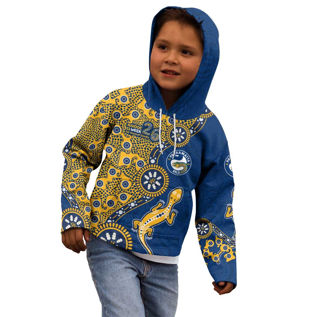 Parramatta Eels NAIDOC Week 2026 Kid Hoodie Aboriginal Lizard Dot Painting - 50 Years of Deadly