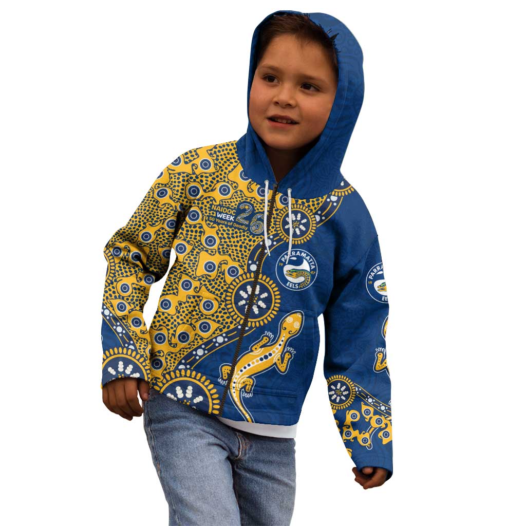 Parramatta Eels NAIDOC Week 2026 Kid Hoodie Aboriginal Lizard Dot Painting - 50 Years of Deadly