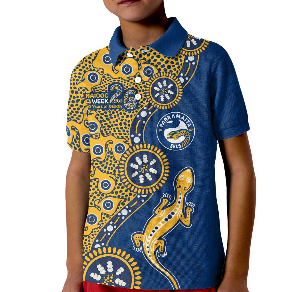 Parramatta Eels NAIDOC Week 2026 Kid Polo Shirt Aboriginal Lizard Dot Painting - 50 Years of Deadly