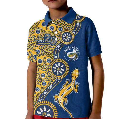 Parramatta Eels NAIDOC Week 2026 Kid Polo Shirt Aboriginal Lizard Dot Painting - 50 Years of Deadly
