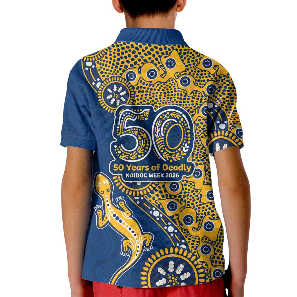 Parramatta Eels NAIDOC Week 2026 Kid Polo Shirt Aboriginal Lizard Dot Painting - 50 Years of Deadly
