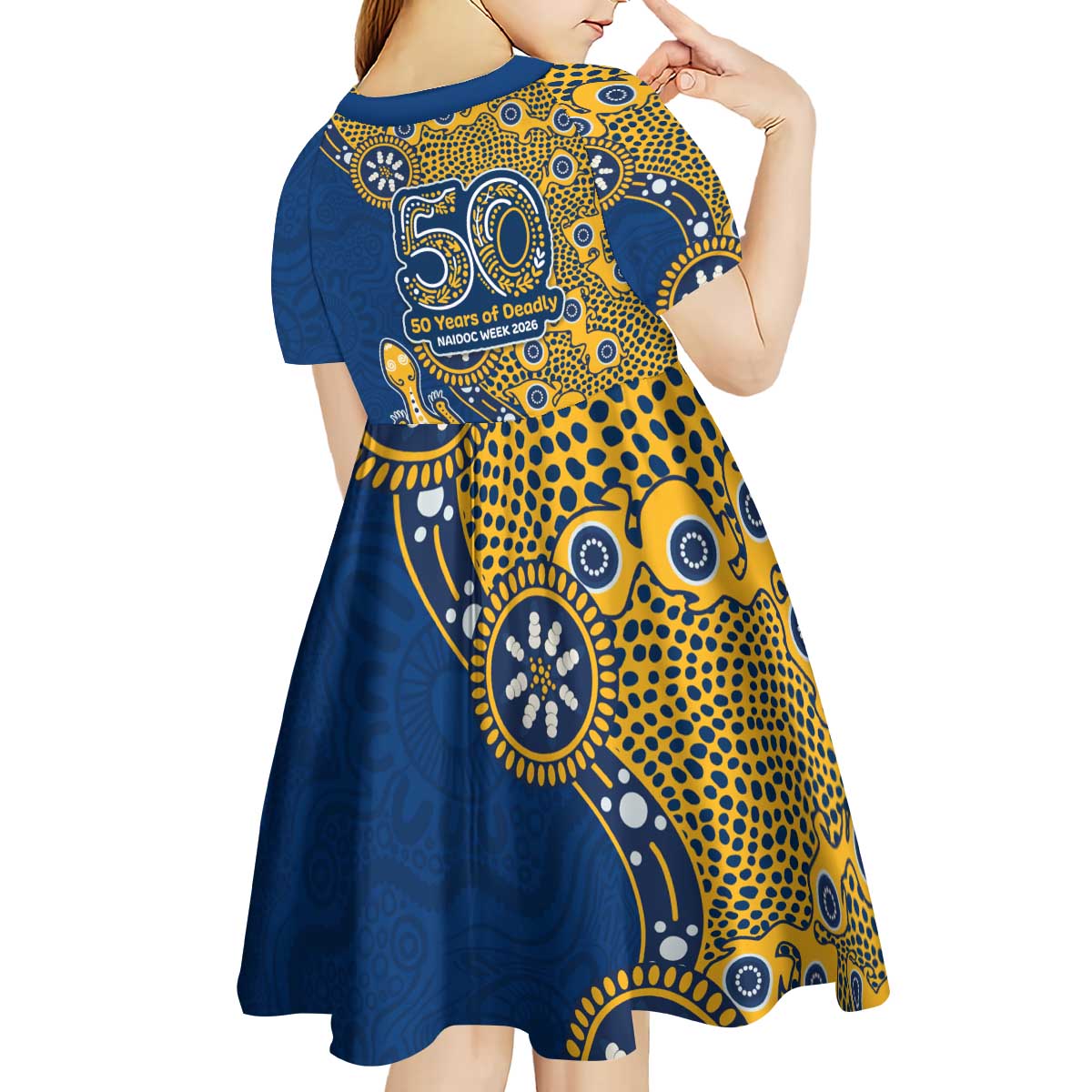 Parramatta Eels NAIDOC Week 2026 Kid Short Sleeve Dress Aboriginal Lizard Dot Painting - 50 Years of Deadly
