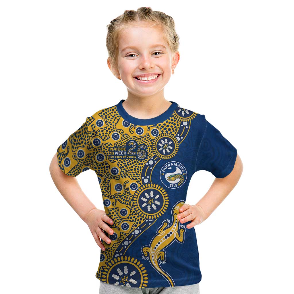 Parramatta Eels NAIDOC Week 2026 Kid T Shirt Aboriginal Lizard Dot Painting - 50 Years of Deadly