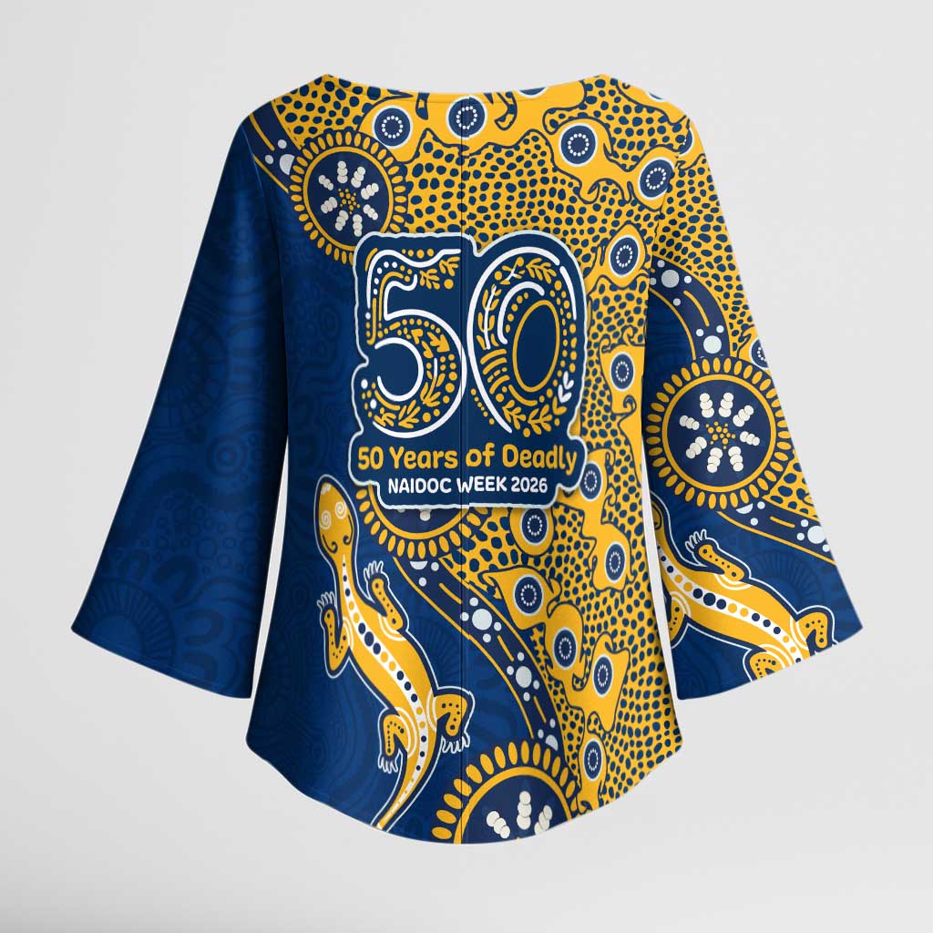 Parramatta Eels NAIDOC Week 2026 Kimono Sleeve Blouse Aboriginal Lizard Dot Painting - 50 Years of Deadly