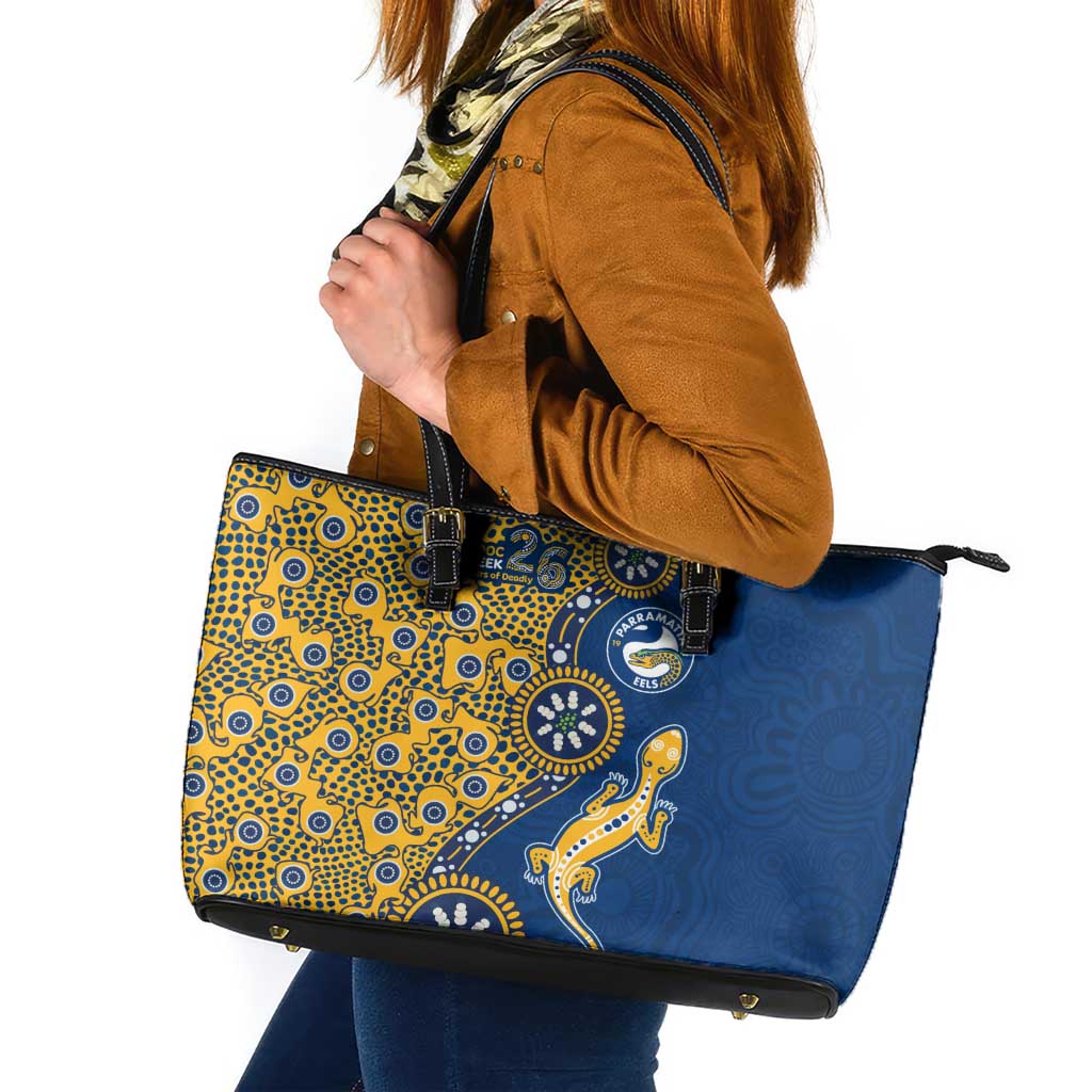 Parramatta Eels NAIDOC Week 2026 Leather Tote Bag Aboriginal Lizard Dot Painting - 50 Years of Deadly