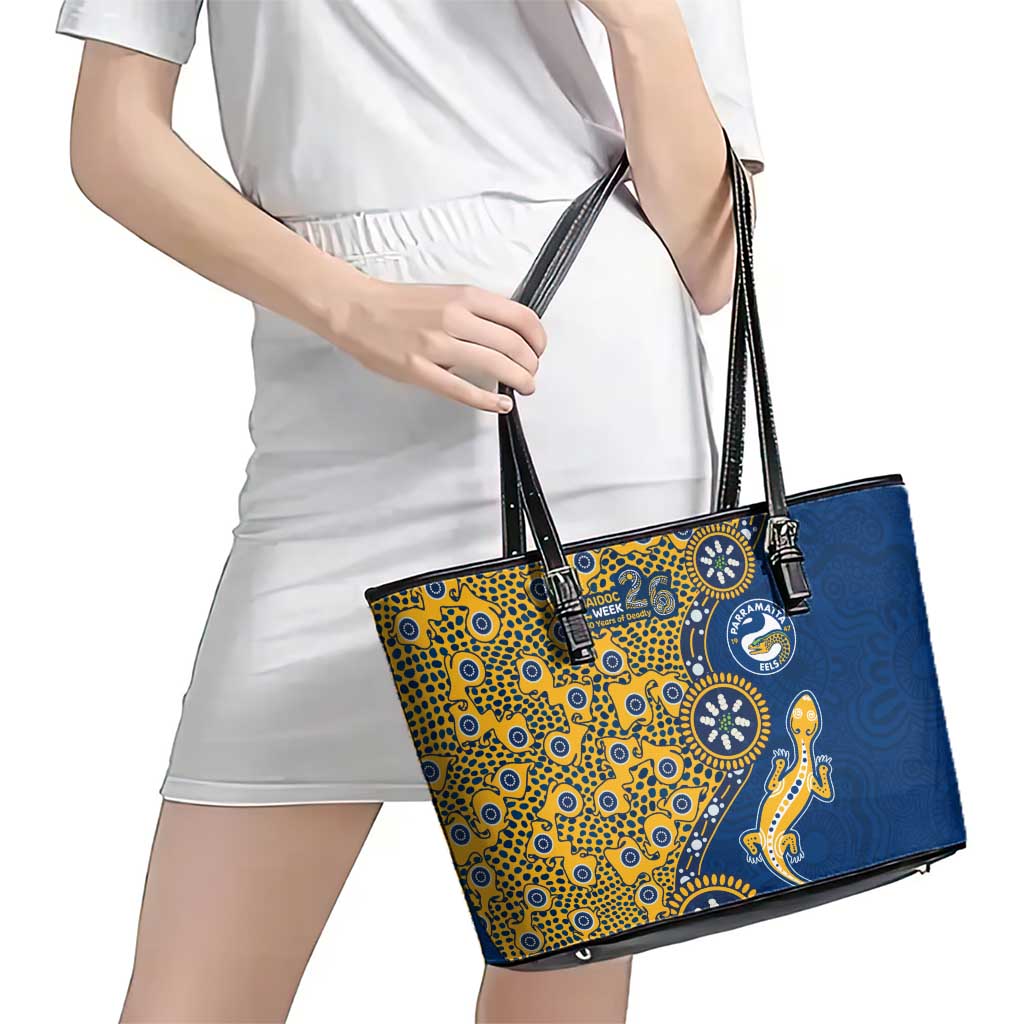 Parramatta Eels NAIDOC Week 2026 Leather Tote Bag Aboriginal Lizard Dot Painting - 50 Years of Deadly
